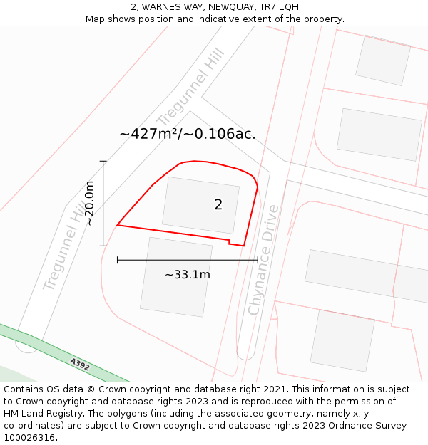 2, WARNES WAY, NEWQUAY, TR7 1QH: Plot and title map
