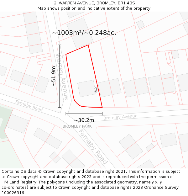 2, WARREN AVENUE, BROMLEY, BR1 4BS: Plot and title map