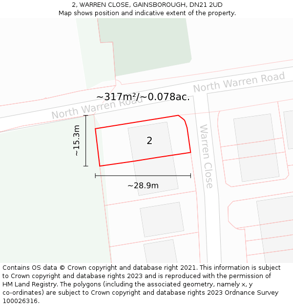 2, WARREN CLOSE, GAINSBOROUGH, DN21 2UD: Plot and title map