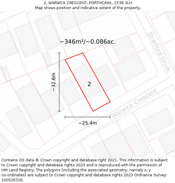 2, WARWICK CRESCENT, PORTHCAWL, CF36 3LH: Plot and title map