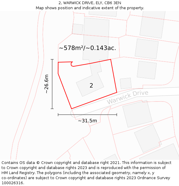 2, WARWICK DRIVE, ELY, CB6 3EN: Plot and title map