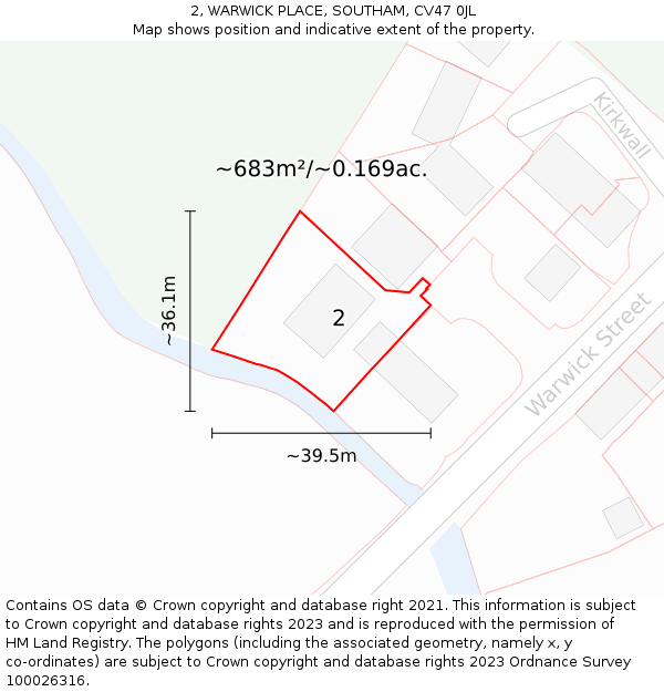 2, WARWICK PLACE, SOUTHAM, CV47 0JL: Plot and title map