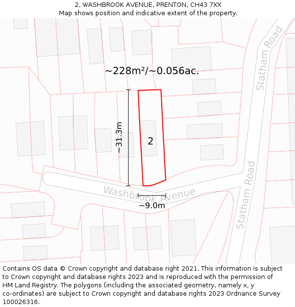 2, WASHBROOK AVENUE, PRENTON, CH43 7XX: Plot and title map