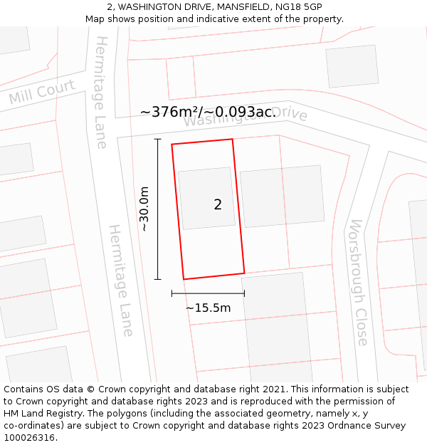 2, WASHINGTON DRIVE, MANSFIELD, NG18 5GP: Plot and title map