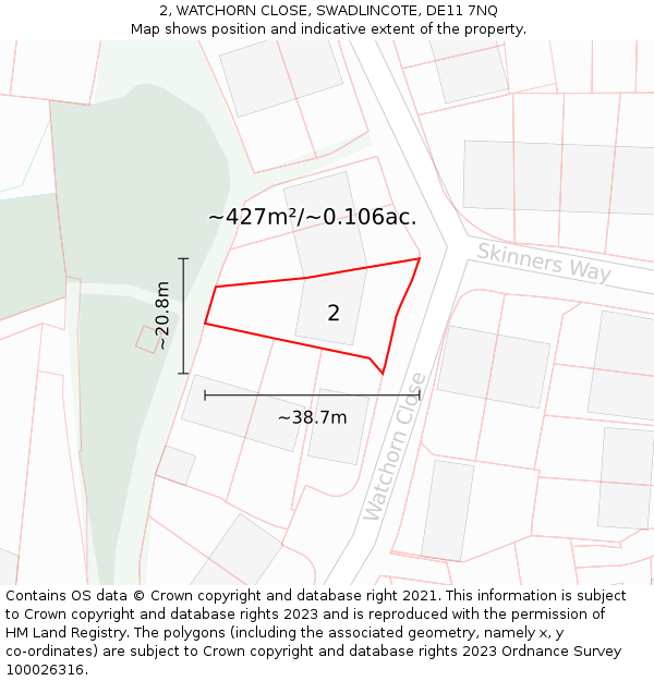 2, WATCHORN CLOSE, SWADLINCOTE, DE11 7NQ: Plot and title map