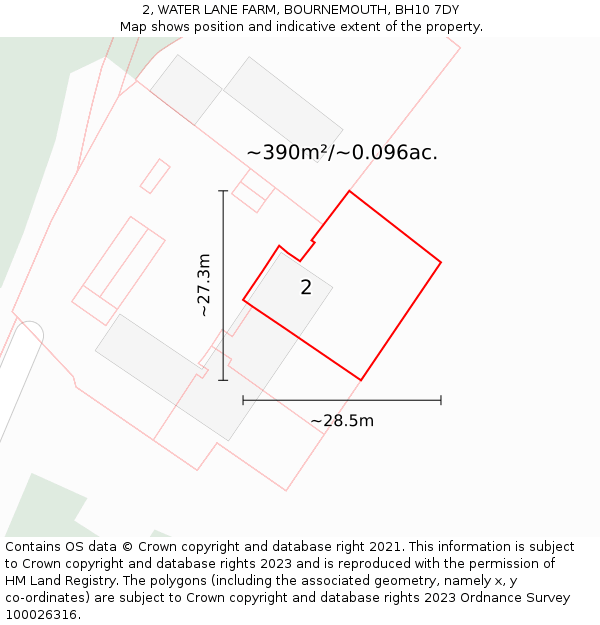 2, WATER LANE FARM, BOURNEMOUTH, BH10 7DY: Plot and title map
