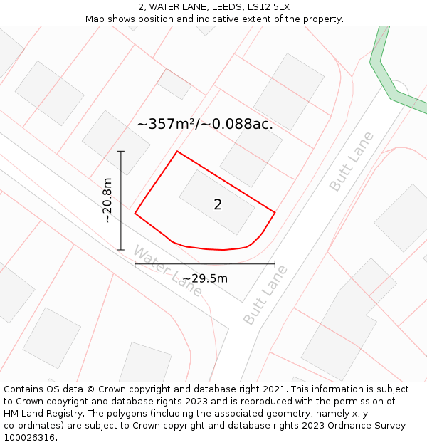 2, WATER LANE, LEEDS, LS12 5LX: Plot and title map