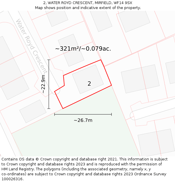 2, WATER ROYD CRESCENT, MIRFIELD, WF14 9SX: Plot and title map