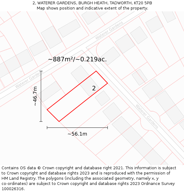 2, WATERER GARDENS, BURGH HEATH, TADWORTH, KT20 5PB: Plot and title map