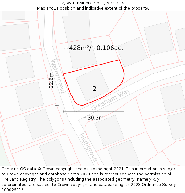 2, WATERMEAD, SALE, M33 3UX: Plot and title map