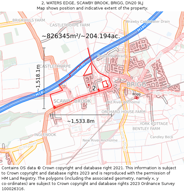 2, WATERS EDGE, SCAWBY BROOK, BRIGG, DN20 9LJ: Plot and title map
