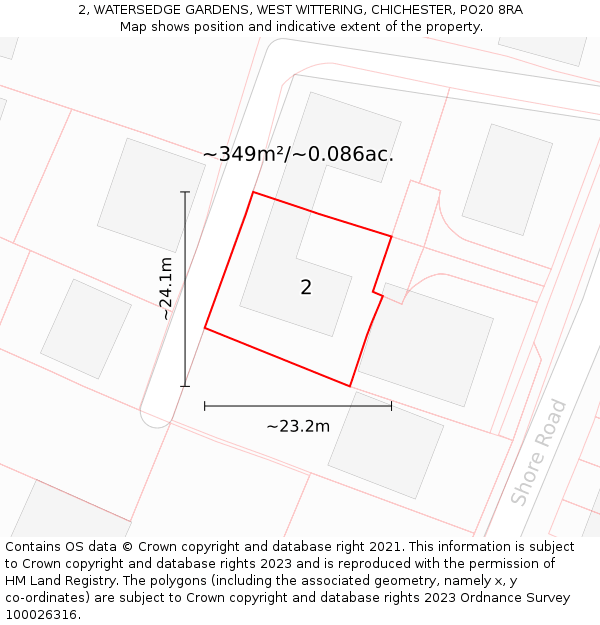 2, WATERSEDGE GARDENS, WEST WITTERING, CHICHESTER, PO20 8RA: Plot and title map