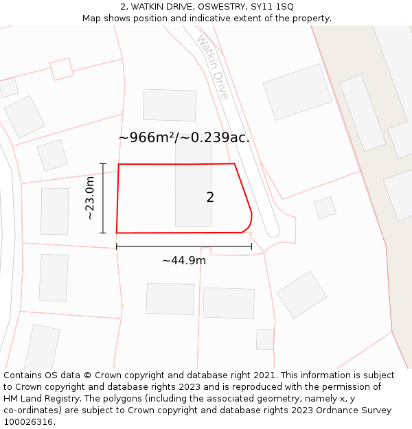 2, WATKIN DRIVE, OSWESTRY, SY11 1SQ: Plot and title map