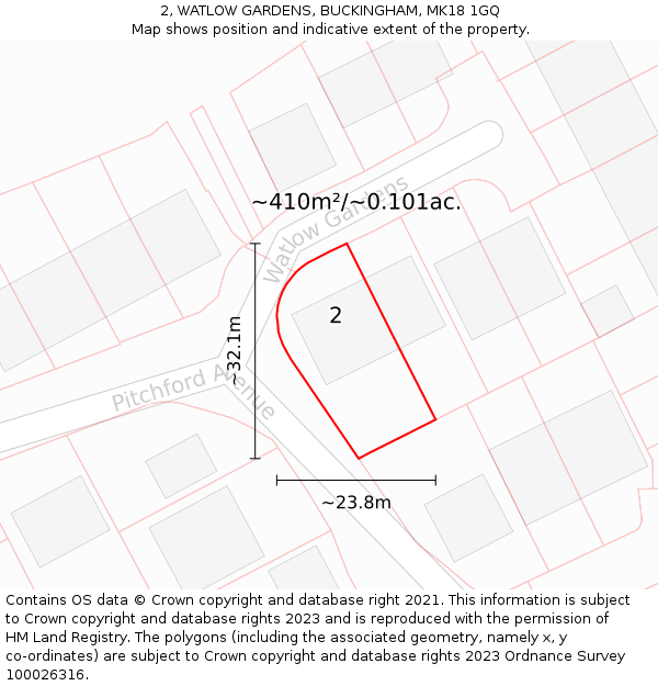 2, WATLOW GARDENS, BUCKINGHAM, MK18 1GQ: Plot and title map