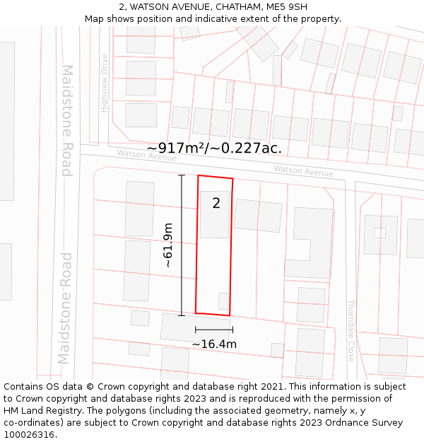 2, WATSON AVENUE, CHATHAM, ME5 9SH: Plot and title map