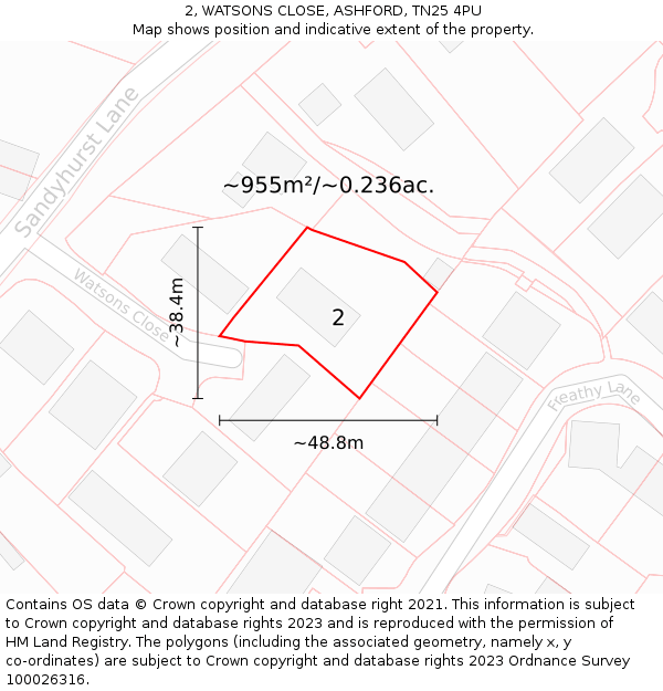 2, WATSONS CLOSE, ASHFORD, TN25 4PU: Plot and title map