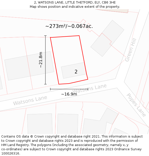 2, WATSONS LANE, LITTLE THETFORD, ELY, CB6 3HE: Plot and title map