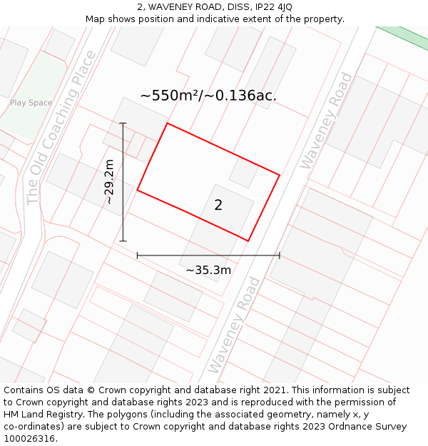 2, WAVENEY ROAD, DISS, IP22 4JQ: Plot and title map