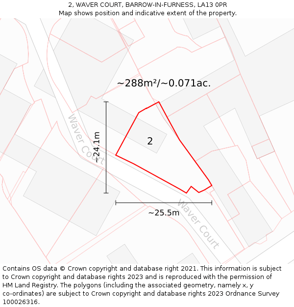 2, WAVER COURT, BARROW-IN-FURNESS, LA13 0PR: Plot and title map