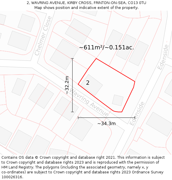 2, WAVRING AVENUE, KIRBY CROSS, FRINTON-ON-SEA, CO13 0TU: Plot and title map