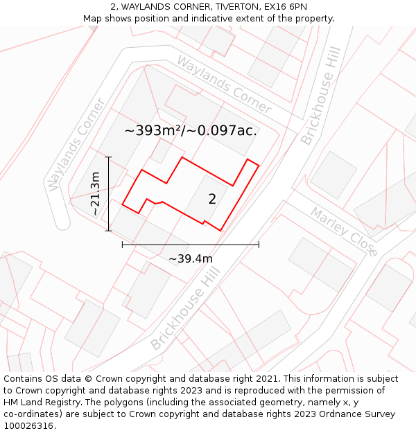 2, WAYLANDS CORNER, TIVERTON, EX16 6PN: Plot and title map