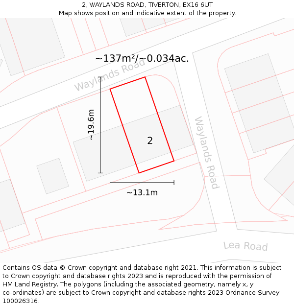 2, WAYLANDS ROAD, TIVERTON, EX16 6UT: Plot and title map