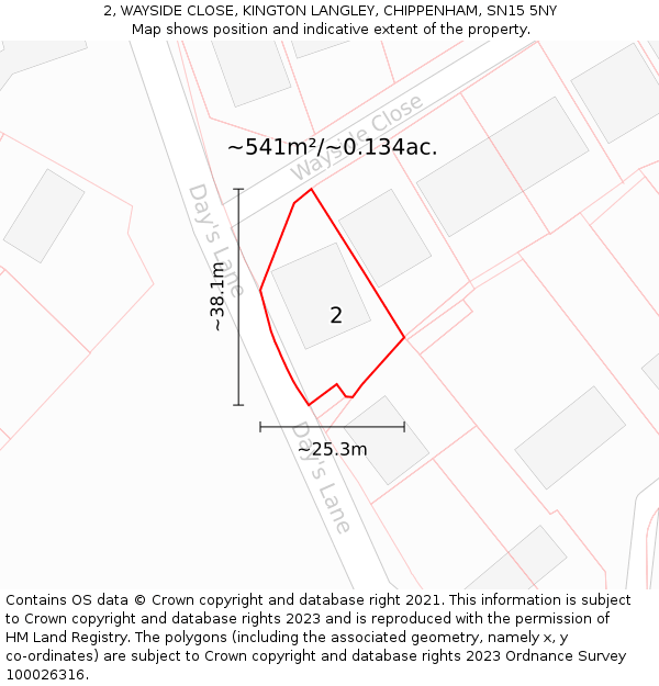 2, WAYSIDE CLOSE, KINGTON LANGLEY, CHIPPENHAM, SN15 5NY: Plot and title map