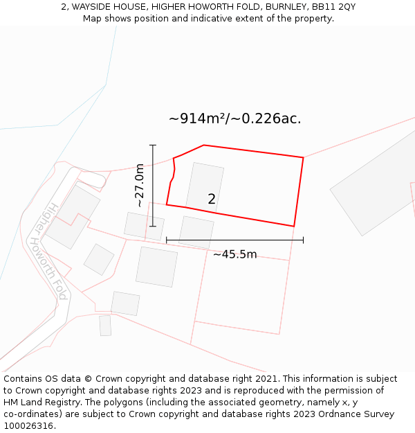 2, WAYSIDE HOUSE, HIGHER HOWORTH FOLD, BURNLEY, BB11 2QY: Plot and title map