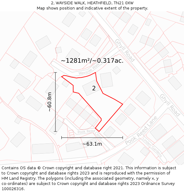 2, WAYSIDE WALK, HEATHFIELD, TN21 0XW: Plot and title map
