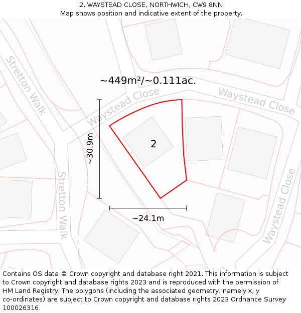 2, WAYSTEAD CLOSE, NORTHWICH, CW9 8NN: Plot and title map