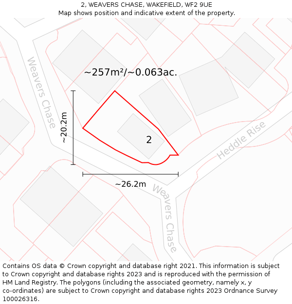 2, WEAVERS CHASE, WAKEFIELD, WF2 9UE: Plot and title map