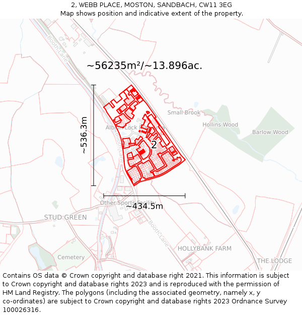 2, WEBB PLACE, MOSTON, SANDBACH, CW11 3EG: Plot and title map