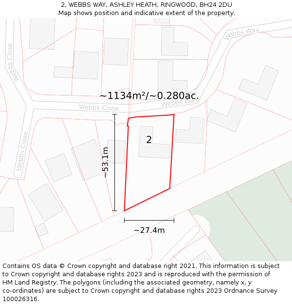 2, WEBBS WAY, ASHLEY HEATH, RINGWOOD, BH24 2DU: Plot and title map