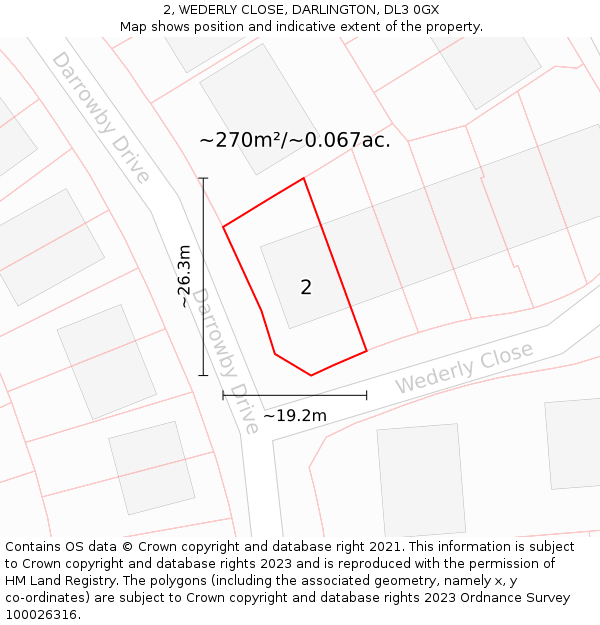 2, WEDERLY CLOSE, DARLINGTON, DL3 0GX: Plot and title map