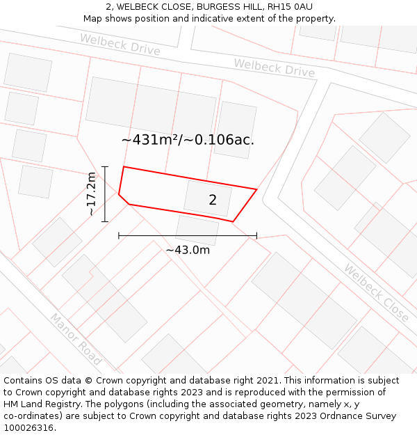 2, WELBECK CLOSE, BURGESS HILL, RH15 0AU: Plot and title map