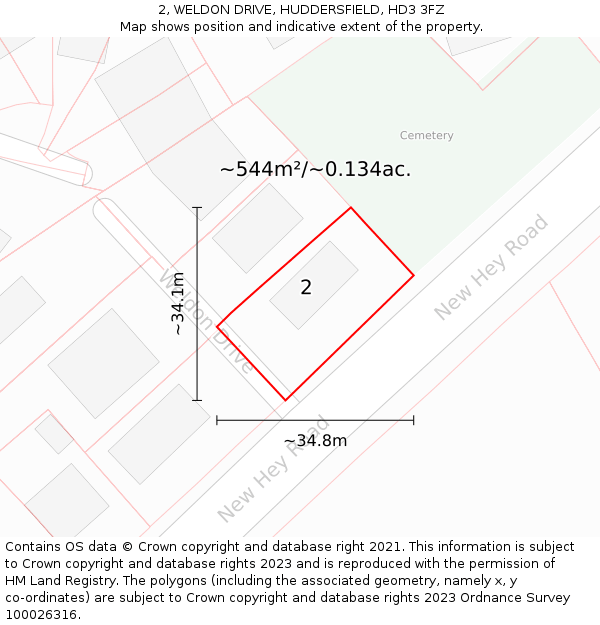 2, WELDON DRIVE, HUDDERSFIELD, HD3 3FZ: Plot and title map