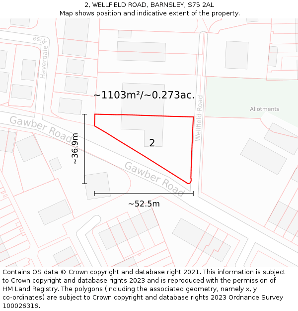 2, WELLFIELD ROAD, BARNSLEY, S75 2AL: Plot and title map