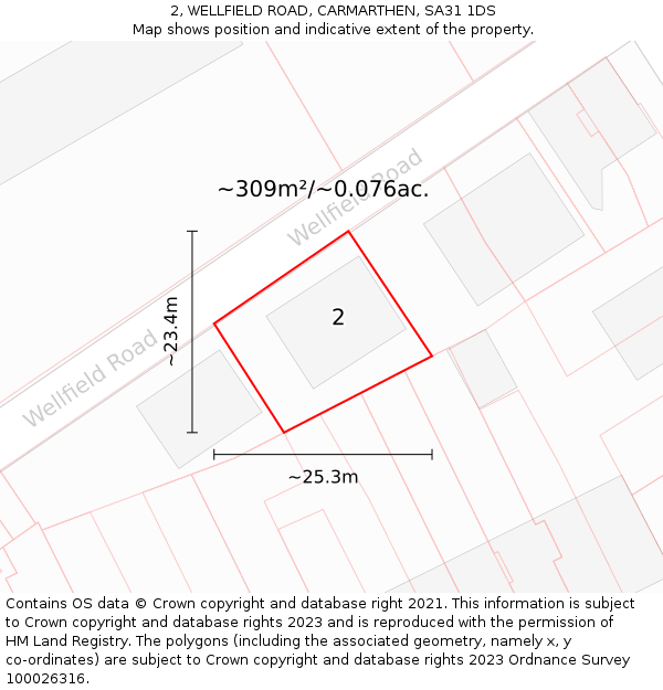 2, WELLFIELD ROAD, CARMARTHEN, SA31 1DS: Plot and title map