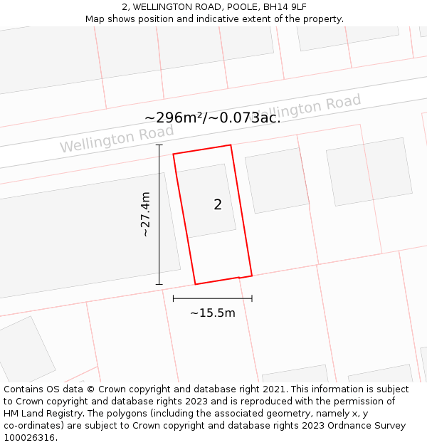 2, WELLINGTON ROAD, POOLE, BH14 9LF: Plot and title map