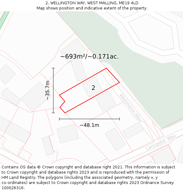 2, WELLINGTON WAY, WEST MALLING, ME19 4LD: Plot and title map