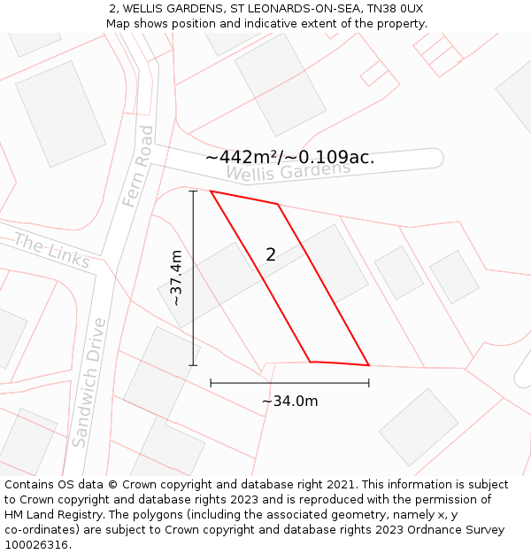 2, WELLIS GARDENS, ST LEONARDS-ON-SEA, TN38 0UX: Plot and title map