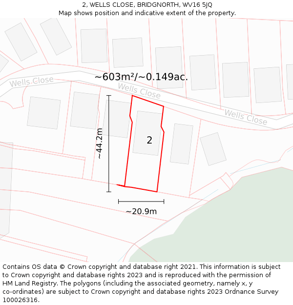 2, WELLS CLOSE, BRIDGNORTH, WV16 5JQ: Plot and title map