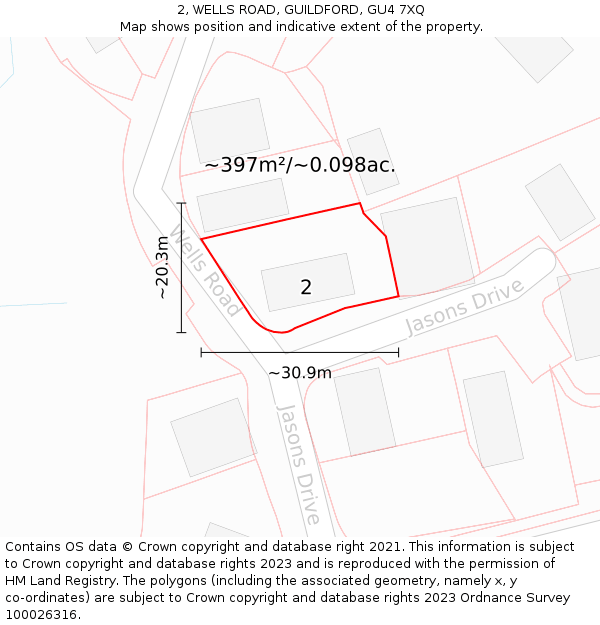 2, WELLS ROAD, GUILDFORD, GU4 7XQ: Plot and title map