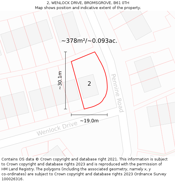 2, WENLOCK DRIVE, BROMSGROVE, B61 0TH: Plot and title map