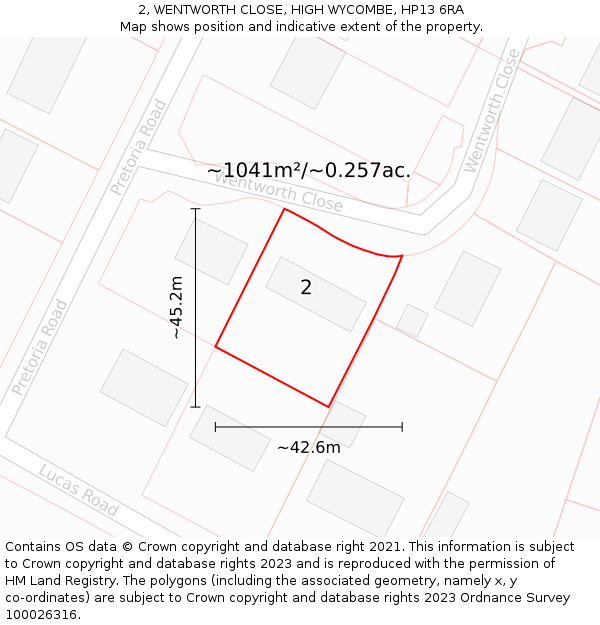 2, WENTWORTH CLOSE, HIGH WYCOMBE, HP13 6RA: Plot and title map