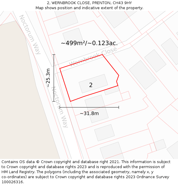 2, WERNBROOK CLOSE, PRENTON, CH43 9HY: Plot and title map