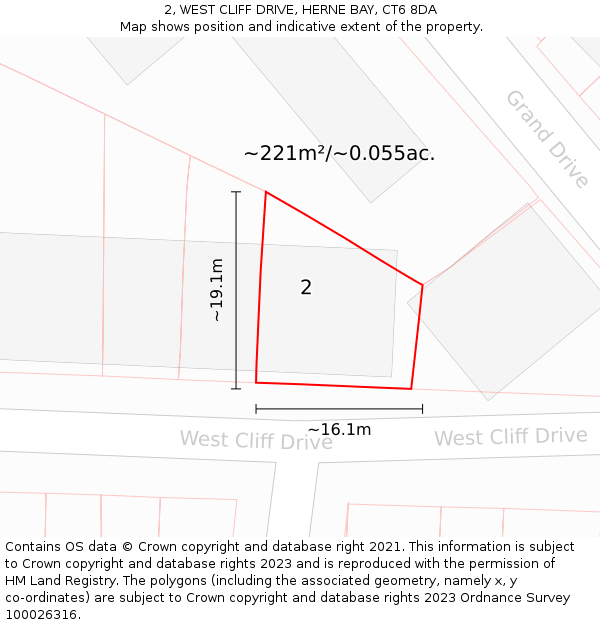 2, WEST CLIFF DRIVE, HERNE BAY, CT6 8DA: Plot and title map