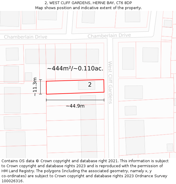 2, WEST CLIFF GARDENS, HERNE BAY, CT6 8DP: Plot and title map