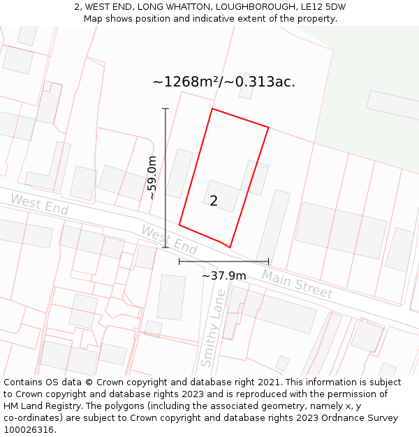 2, WEST END, LONG WHATTON, LOUGHBOROUGH, LE12 5DW: Plot and title map