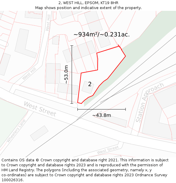 2, WEST HILL, EPSOM, KT19 8HR: Plot and title map